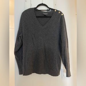Grey Cashmere Sweater with Gold Shoulder Button Detail